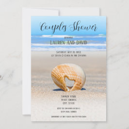 Schelp met Hart & zand op Strand, Koppel Bruiloft Kaart