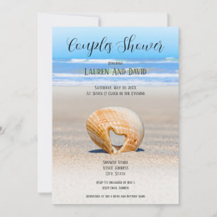 Schelp met Hart & zand op Strand, Koppel Bruiloft Kaart