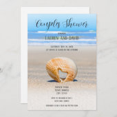 Schelp met Hart & zand op Strand, Koppel Bruiloft Kaart (Voorkant / Achterkant)