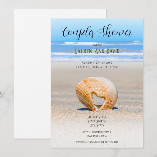 Schelp met Hart & zand op Strand, Koppel Bruiloft Kaart (Voorkant / Achterkant)