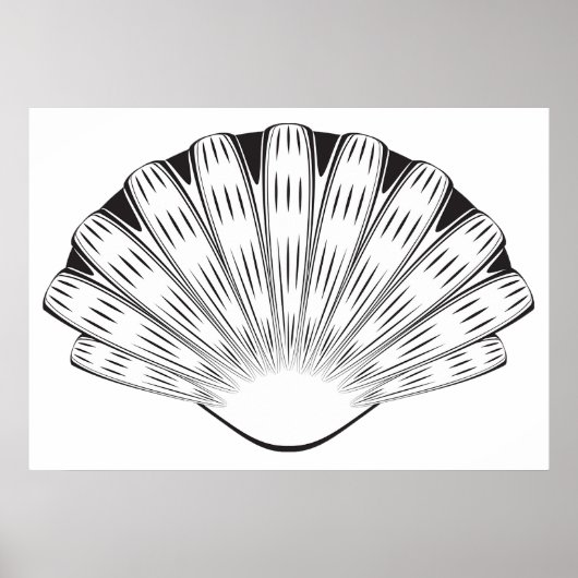 Schelp Minimaal Zwart en Wit Poster (Voorkant)