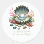 Schelp & Oceaan Thema Kleine Parel Baby Borrel Ronde Sticker (Voorkant)