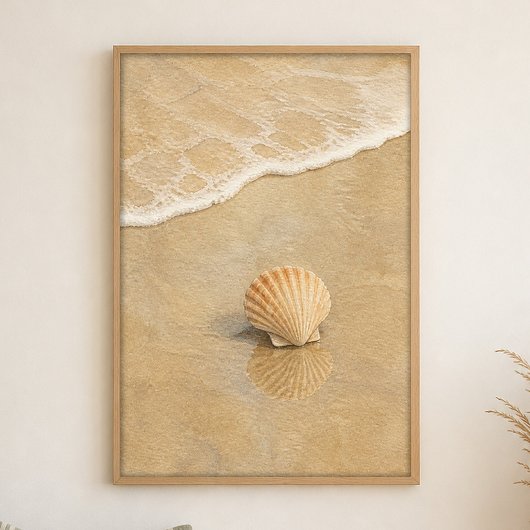 Schelp op nat zand Aquarel Kustkunst Poster