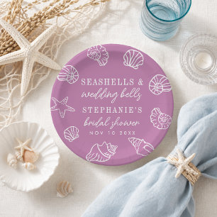 Schelp Roze Paarse Strand Kust Bruidsmeisjesfeest Papieren Bordje