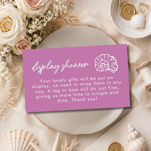 Schelp Strand Mauve Display Douche Bruidsdouche Informatiekaartje