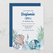 Schelp uitnodiging in blauw (Voorkant / Achterkant)