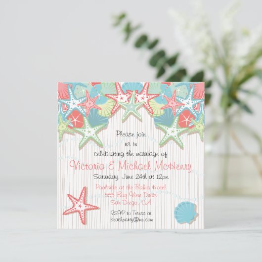 Schelp Uitnodigingen voor Trouwfeest na de Bruilof (Staand voorkant)