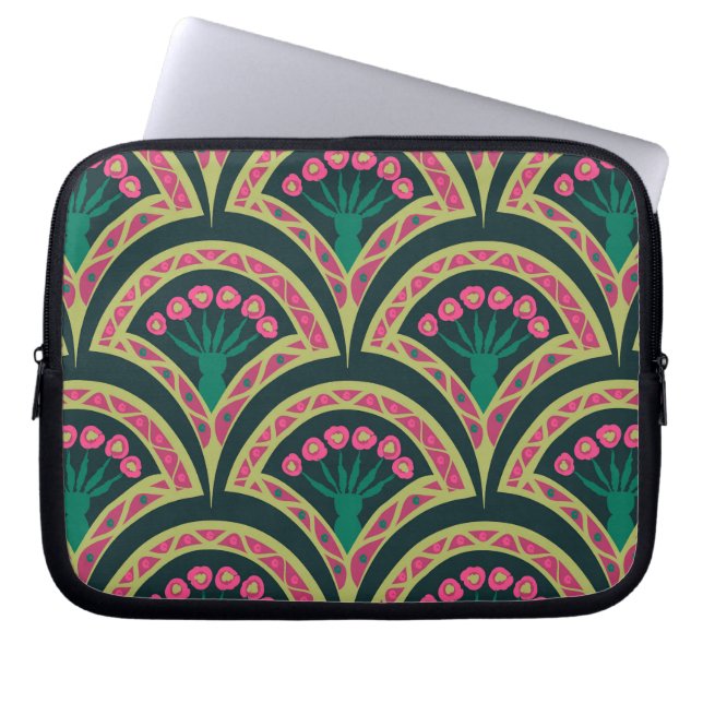 schelp-vormig groen patroon laptop sleeve (Voorkant)