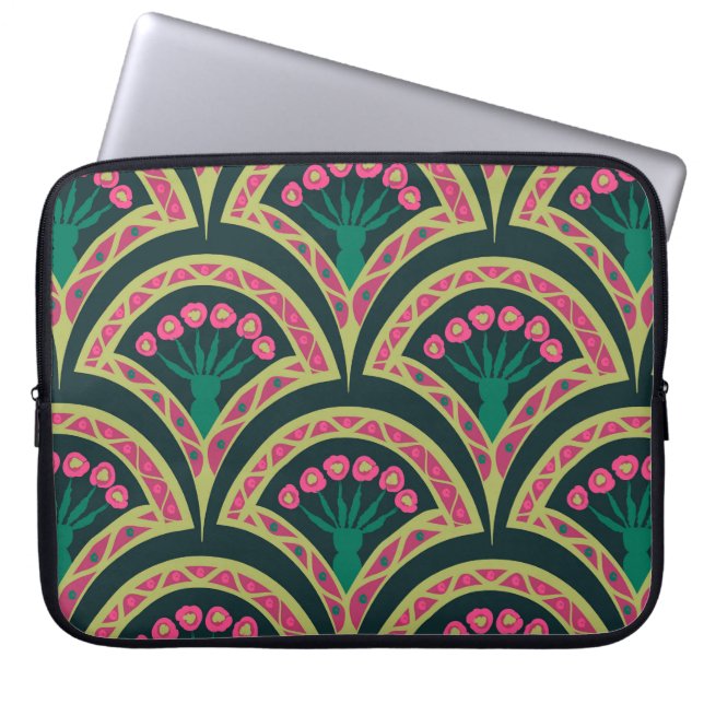 schelp-vormig groen patroon laptop sleeve (Voorkant)
