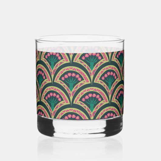 schelp-vormig groen patroon whisky glas (Achterkant)