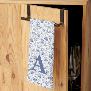 Schelp Zeester Nautisch Monogram Theedoek