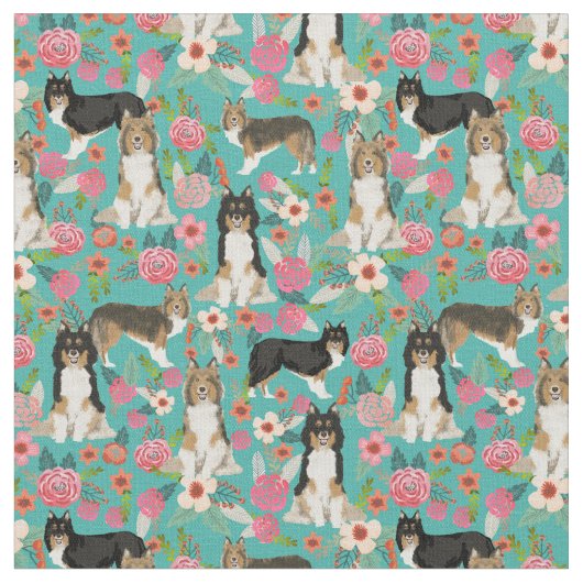 schelpdieren shetland sheepdog  florals stof (Close Up)