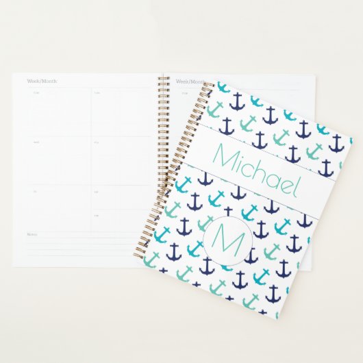 Schelpen Ankers Blau Modieus Monogram Planner (Display)
