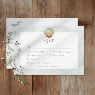 Schelpen Aquarel Minimalistische Strandtrouw RSVP Kaartje