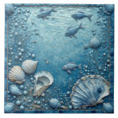 Schelpen Aquatische Vis Onderwater Bubbel Backspla Tegeltje (Voorkant)