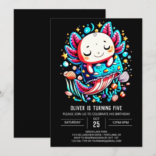 Schelpen Axolotl Magische Verjaardag Kaart (Voorkant / Achterkant)