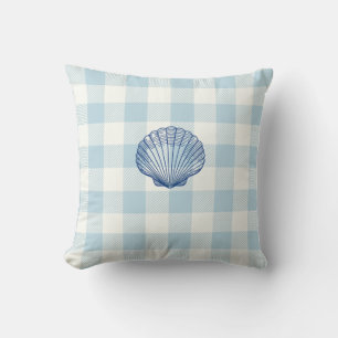 Schelpen Blauw Gingham Rut Kust Kussen