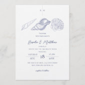 Schelpen Blauw & Wit Elegante Kust Bruiloft Kaart (Voorkant)