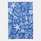 Schelpen Blauw & Wit Patroon Strand Schelpen Chic Theedoek (Verticaal)