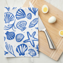 Schelpen Blauw & Wit Patroon Strand Schelpen Chic Theedoek