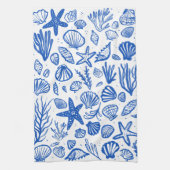 Schelpen Blauw & Wit Patroon Strand Schelpen Chic Theedoek (Verticaal)