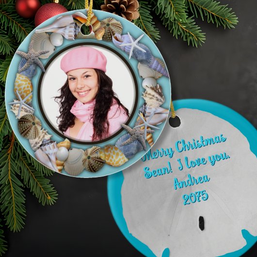 Schelpen, Blauwe Fotolijst Kerst Ornament