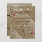 Schelpen en Hart in het zand Save the Date nodig (Voorkant / Achterkant)