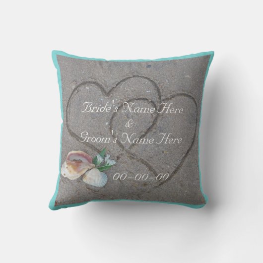schelpen en hart op strand - aangepaste trouwkusse kussen (Achterkant)