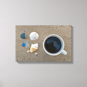 Schelpen en koffie canvas afdruk