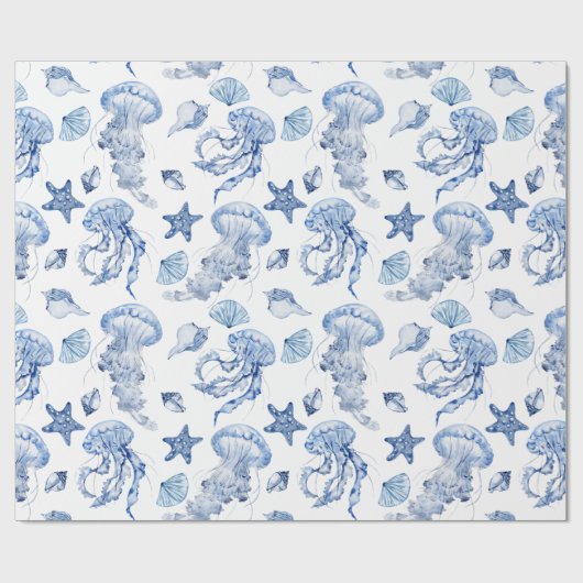 schelpen en kwallen cadeaupapier (Vlak)
