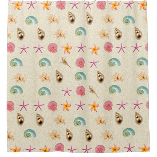 Schelpen en Plumeria Douchegordijn (Voorkant)