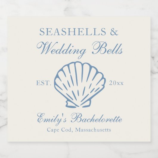 Schelpen en Trouwbellen Bachelorette-feestje Sparkling Wijnetiket (Enkel label)