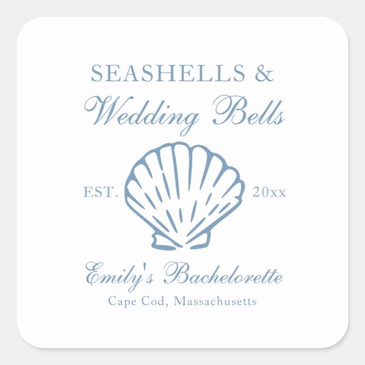 Schelpen en Trouwbellen Bachelorette-feestje Vierkante Sticker (Voorkant)