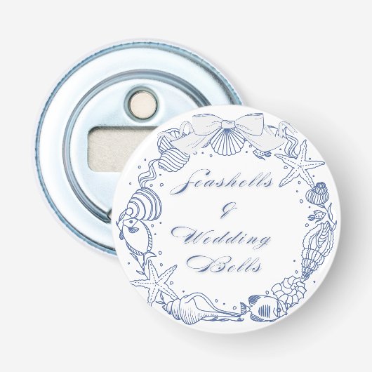 Schelpen en Trouwbellen Design | Kust Button Flesopener (Voorkant)