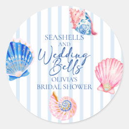 Schelpen en Trouwbellen Kust Bruiloft Feest Ronde Sticker