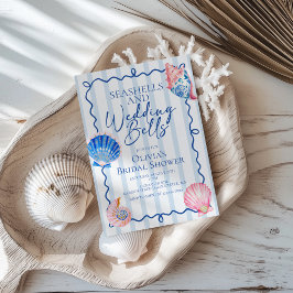 Schelpen en Trouwbellen Preppy Bruidsfeest Kaart