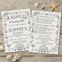 Schelpen en Trouwbellen Strand Bruidsfeest Kaart