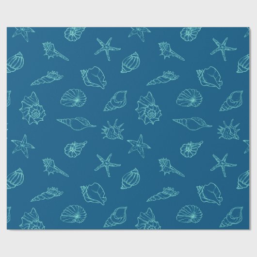 schelpen en zeesterren cadeaupapier (Vlak)