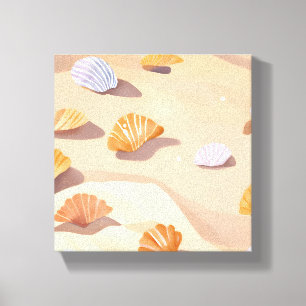 Schelpen in het Zand Strand Oceaan Aquarel Canvas Afdruk