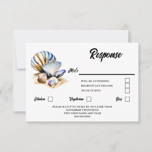 Schelpen iriserend strand nautische elegante schel RSVP kaartje (Voorkant)