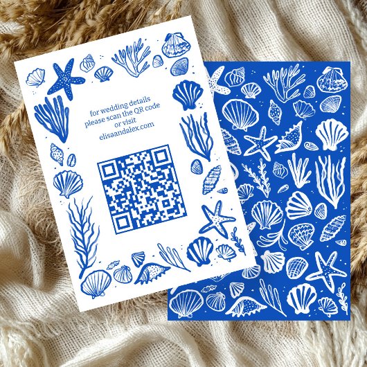Schelpen Kader Strand Bruiloft Aangepaste QR Code Informatiekaartje