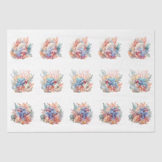 Schelpen Koraal & Betta Vissen Decoupage Tissuepapier (Voorkant)