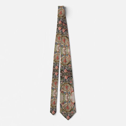 SCHELPEN, KORALEN, DOLFIJNEN, ANTIEK BLOEMDRAAIERS STROPDAS (Achterkant)