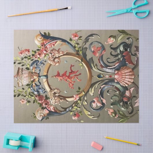 SCHELPEN, KORALEN, DOLFIJNEN, ANTIEK BLOEMDRAAIERS TISSUEPAPIER (Craft)