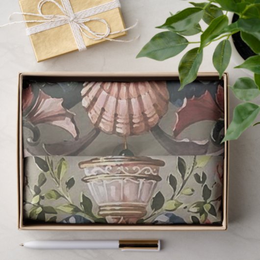 SCHELPEN, KORALEN, DOLFIJNEN, ANTIEK BLOEMDRAAIERS TISSUEPAPIER (Geschenk)