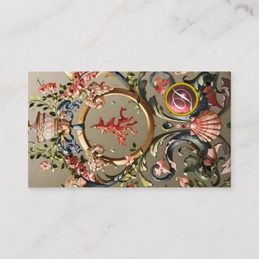 SCHELPEN, KORALEN, DOLFIJNEN, ANTIEK BLOEMENKRAFT VISITEKAARTJE (Achterkant)