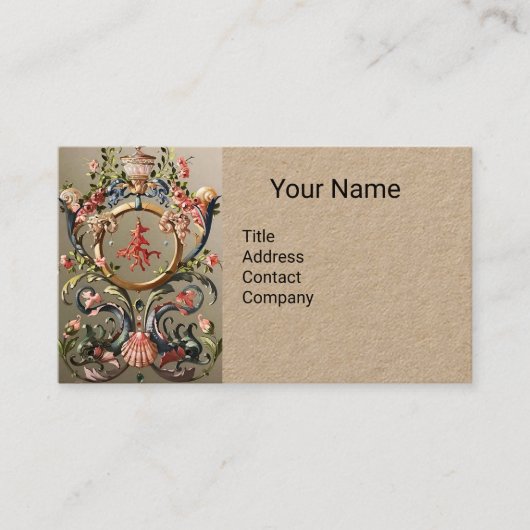 SCHELPEN, KORALEN, DOLFIJNEN, ANTIEK BLOEMENKRAFT VISITEKAARTJE (Voorkant)