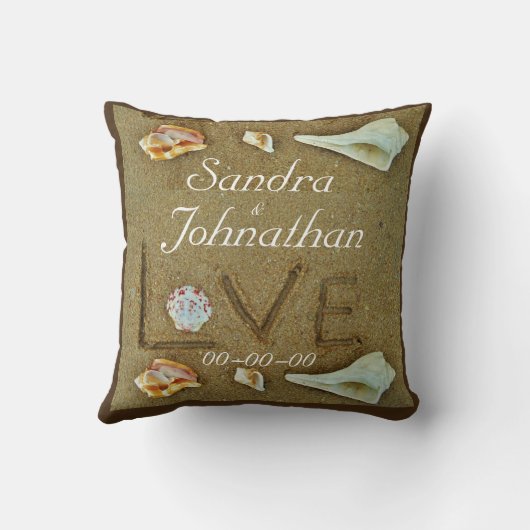 schelpen & Liefde op het strand aangepaste bruilof Kussen (Achterkant)