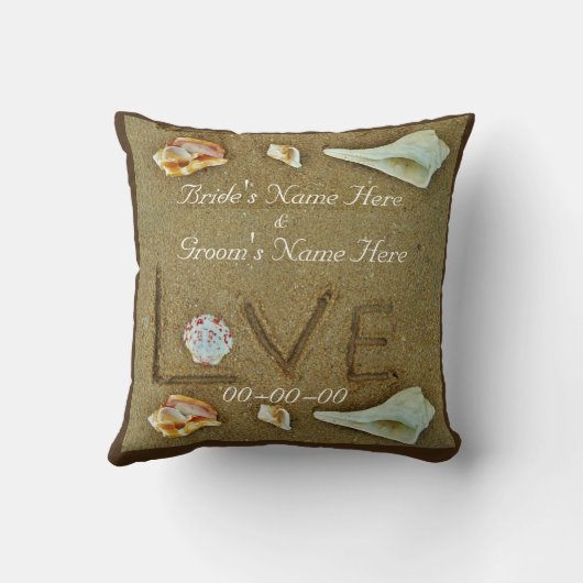 schelpen & Liefde op het strand aangepaste bruilof Kussen (Achterkant)