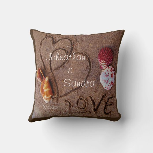 schelpen & Liefde op het strand aangepaste bruilof Kussen (Achterkant)